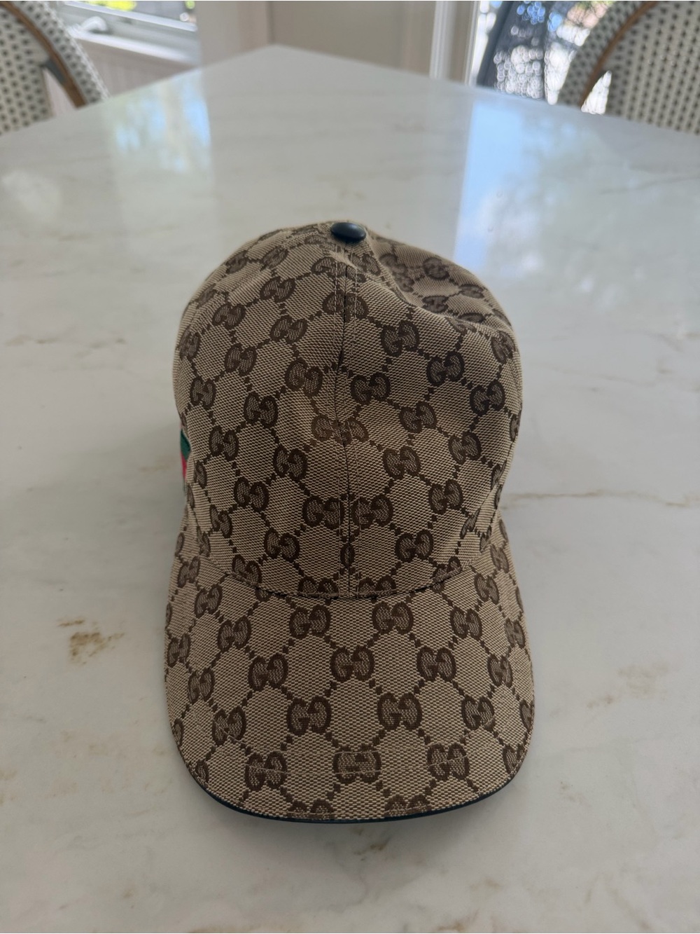 Gucci Brown Monogram Baseball Cap with Green-Red Stripe - Picture 2 of 8